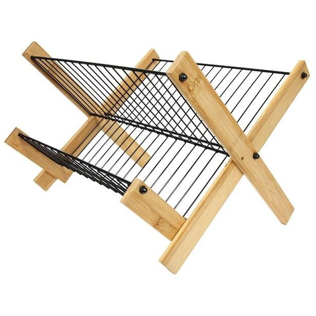 HIT Odkapávač na nádobí skládací kovový drát / bambus HT-24501444