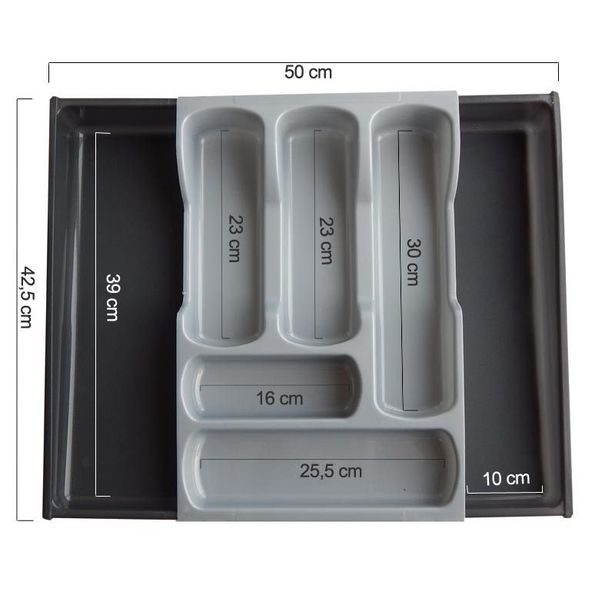 příborník 42x30x6,4cm, šedý/černý, nastav. 5přihr.,plast