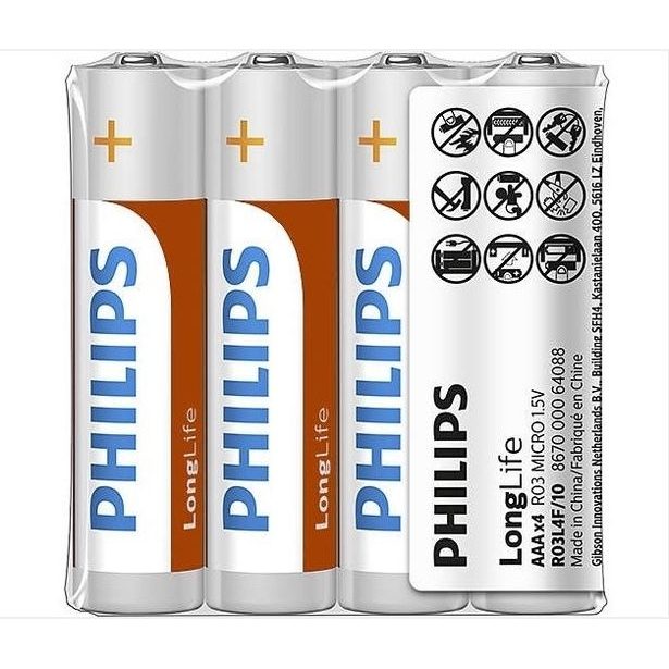 baterie PHILIPS AAA R03 1,5V, Mikrotuž. ZnCl (krab.48ks=12x4ks)