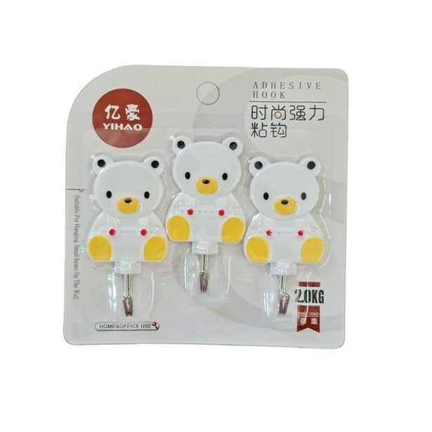 háček- 3ks-MEDVÍDEK (2887), samolep., kov/plast