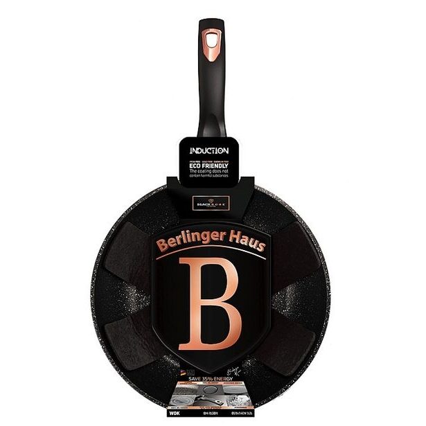 BERLINGERHAUS Pánev WOK s mramorovým povrchem 28 cm Black Rose Collection BH-1638