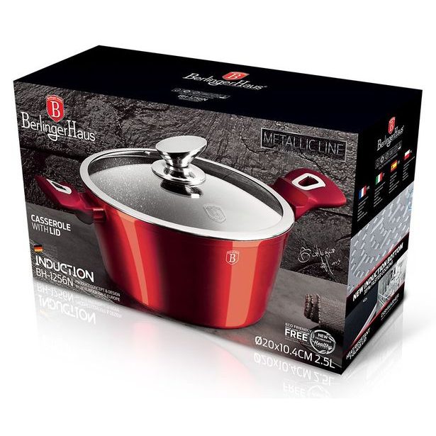 BERLINGERHAUS Kastrol s mramorovým povrchem a poklicí 20 cm Burgundy Metallic Line BH-1256