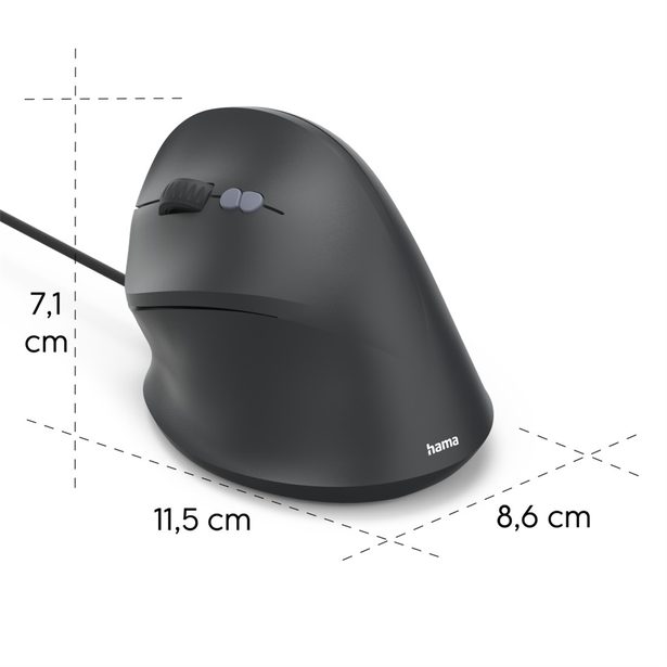 Hama vertikální ergonomická kabelová myš ECM-500L, pro leváky, černá