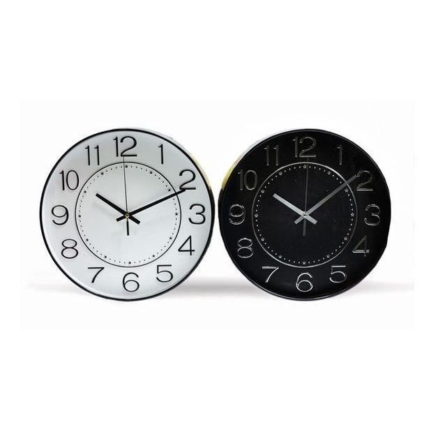 hodiny d35cm, ČERNÉ nebo BÍLÉ, černý rám (735B-1), sklo
