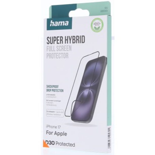 Hama Super Hybrid, nerozbitné ochranné sklo na displej pro Apple iPhone 17, licence D3O®