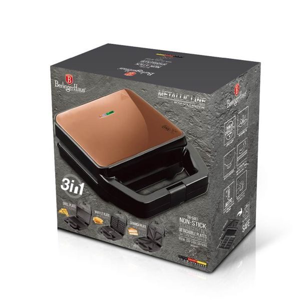 BERLINGERHAUS Sendvičovač a vaflovač s nepřilnavým povrchem 3v1 Rosegold Metallic Line BH-9461