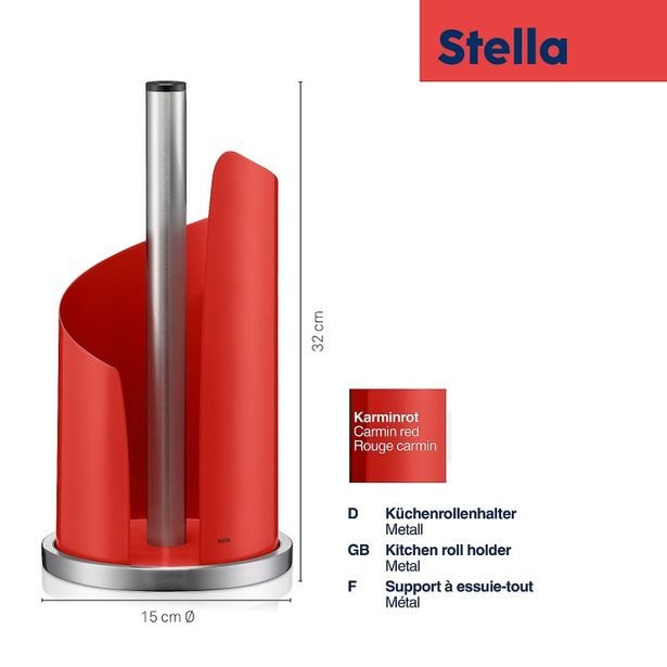 KELA Držák na papírové utěrky STELLA kovový červený KL-11241