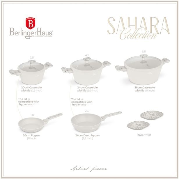 BERLINGERHAUS Sada nádobí s titanovým povrchem 10 ks Sahara Marble Collection BH-8400