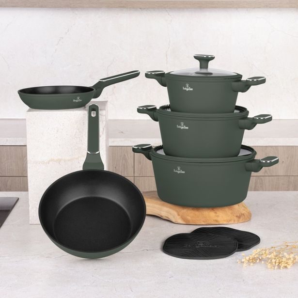 BERLINGERHAUS Sada nádobí s titanovým povrchem 10 ks Matte green Collection BH-8207