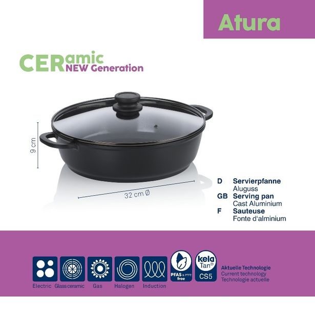 KELA Hluboká pánev s poklicí a keramickým povrchem 32 cm ATURA KL-15167