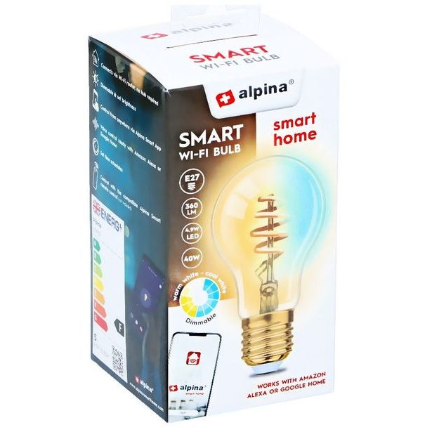 ALPINA Chytrá žárovka LED WIFI bílá stmívatelná E27 360LM ED-225450