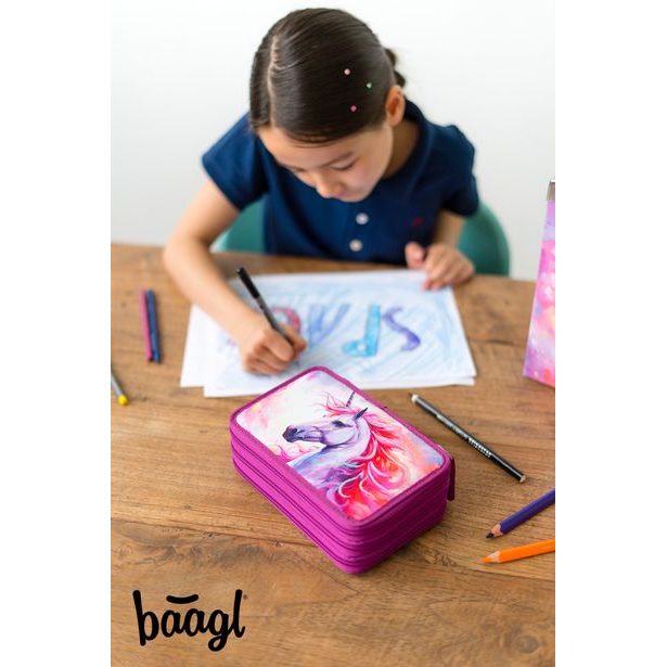 BAAGL Školní penál třípatrový Jednorožec Království