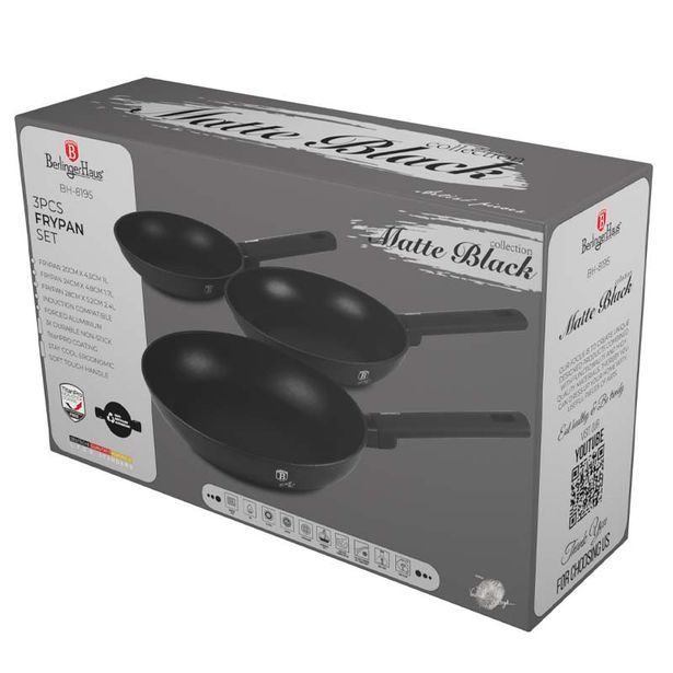 BERLINGERHAUS Sada pánví s titanovým povrchem 3 ks Matte Black Collection BH-8195