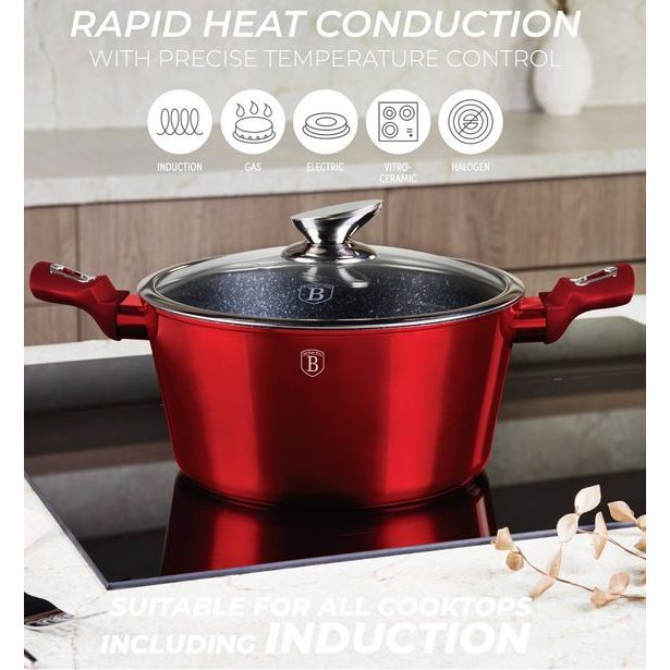 BERLINGERHAUS Sada nádobí s mramorovým povrchem 11 ks Burgundy Metallic Line BH-7142