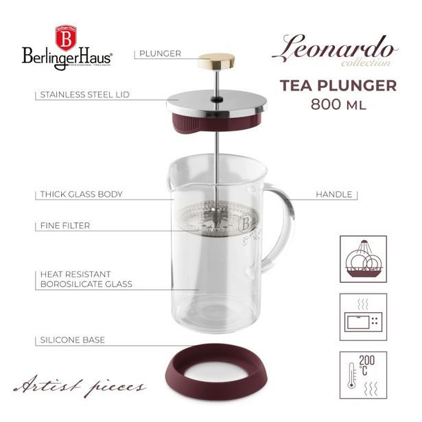 BERLINGERHAUS Konvička na čaj a kávu French Press 800 ml Leonardo Collection BH-8585