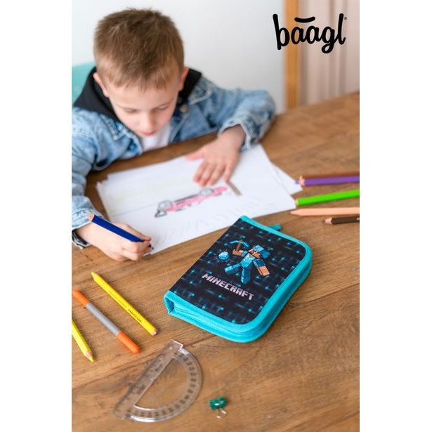 BAAGL Školní penál jednopatrový Minecraft Blue Axe