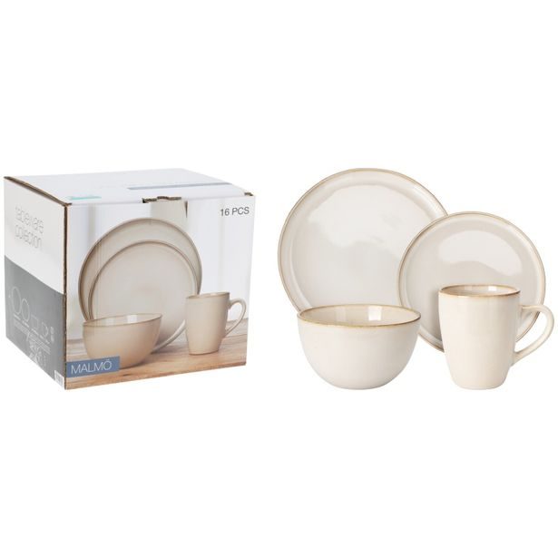 EXCELLENT HOUSEWARE Jídelní sada talířů kamenina 16 ks béžová KO-Q97001200