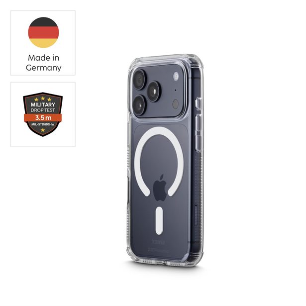 Hama Extreme Protect, kryt pro Apple iPhone 17 Pro, magnetický, D3O®, nežloutne, průhledný