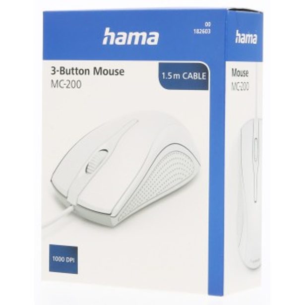 Hama optická kabelová myš MC-200, bílá