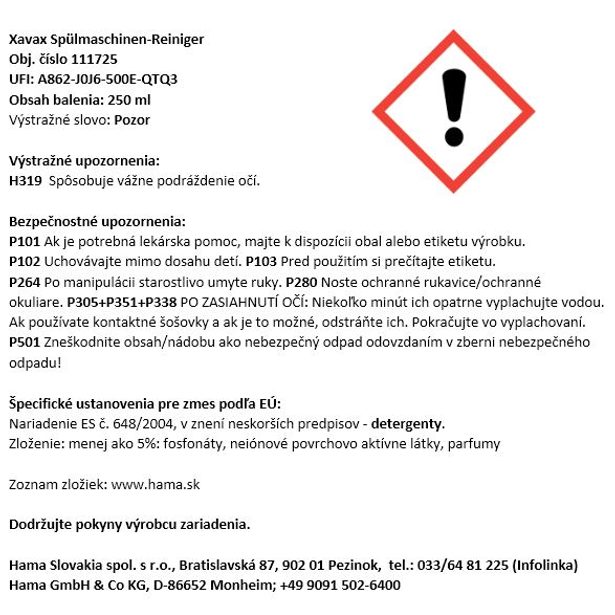 Xavax čistiaci prostriedok pre umývačky riadu, svieža vôňa, 250 ml