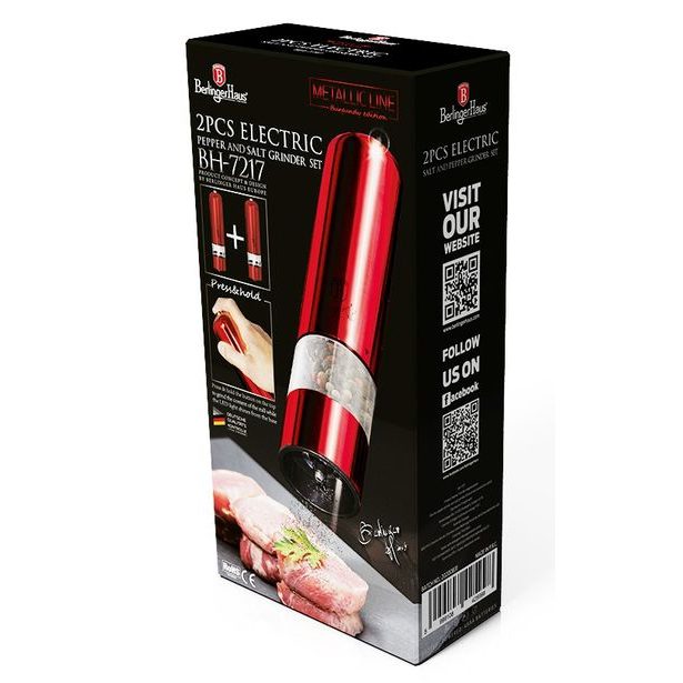 BERLINGERHAUS Mlýnek na pepř a sůl elektrický sada 2 ks Burgundy Metallic Line BH-7217