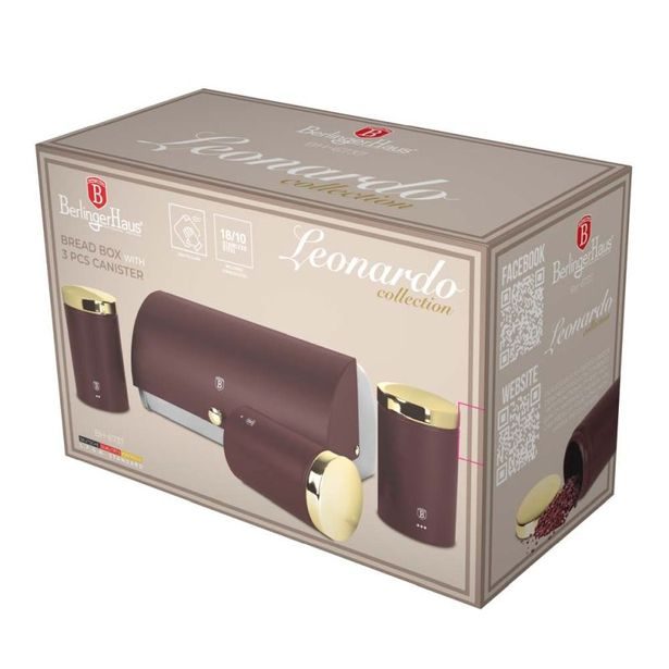 BERLINGERHAUS Chlebník a sada dóz na potraviny 4 ks Leonardo Collection BH-6737