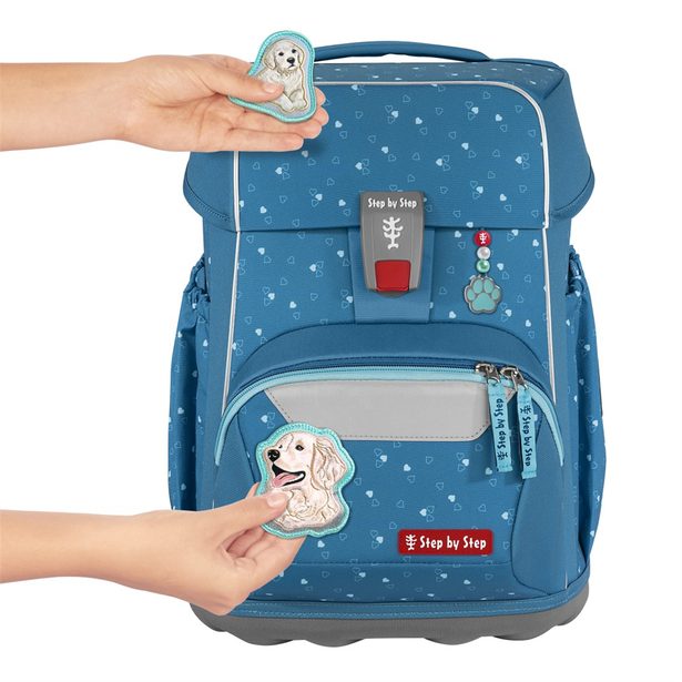 Školní aktovka pro prvňáčky – 4 dílný set, Step by Step BASIS Blue Hearts, AGR