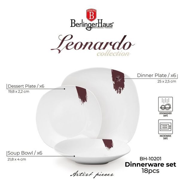 BERLINGERHAUS Jídelní sada talířů 18 ks Leonardo Collection bílá-bordó BH-10203