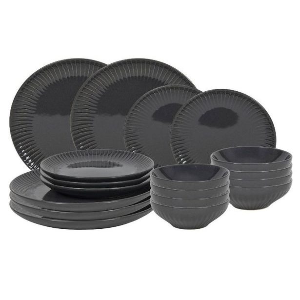 HIT Jídelní sada talířů 18 ks lesklá šedá HT-24327583