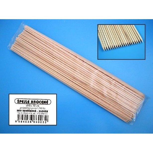 špejle 30cm, d3mm,100ks, hroc., špíz, dřevo