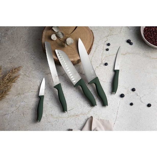 BERLINGERHAUS Sada nožů s magnetickým držákem z akátového dřeva 6 ks Matte Green Collection BH-2978