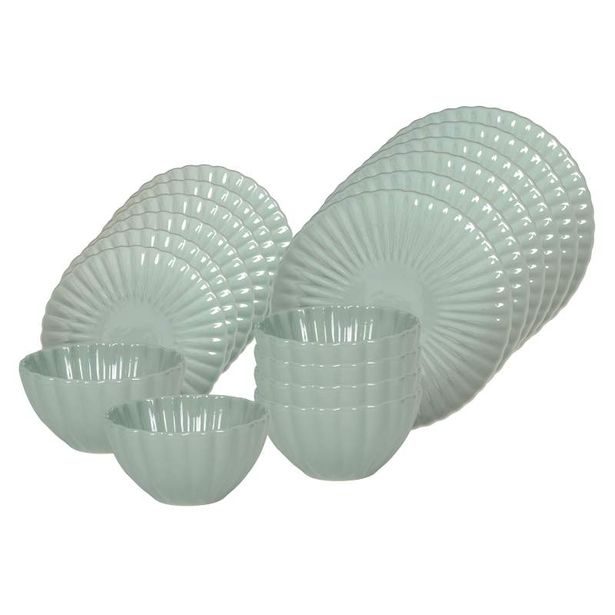 HIT Jídelní sada talířů porcelánová PEARL 18 ks zelená HT-24327959