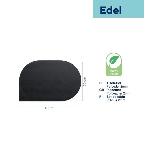 KELA Prostírání EDEL PU kůže černá 45,0x30,0x0,17cm KL-12664