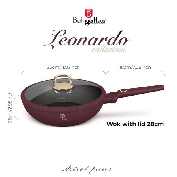 BERLINGERHAUS Pánev wok s poklicí a titanovým povrchem 28 cm Leonardo Collection BH-8034