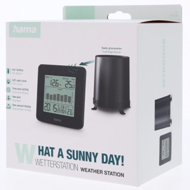 Hama Mykonos, meteostanice, bezdrátový srážkoměr/venkovní senzor, baterie, černá