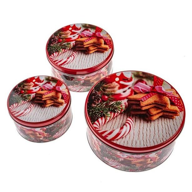 dóza plech. 3ks sada kulatá CUKROVÍ ČERVENÁ, d19,5x9cm