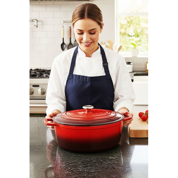 CS SOLINGEN Pekáč s poklicí litinový Xanten 36 x 22 cm červený CS-070052