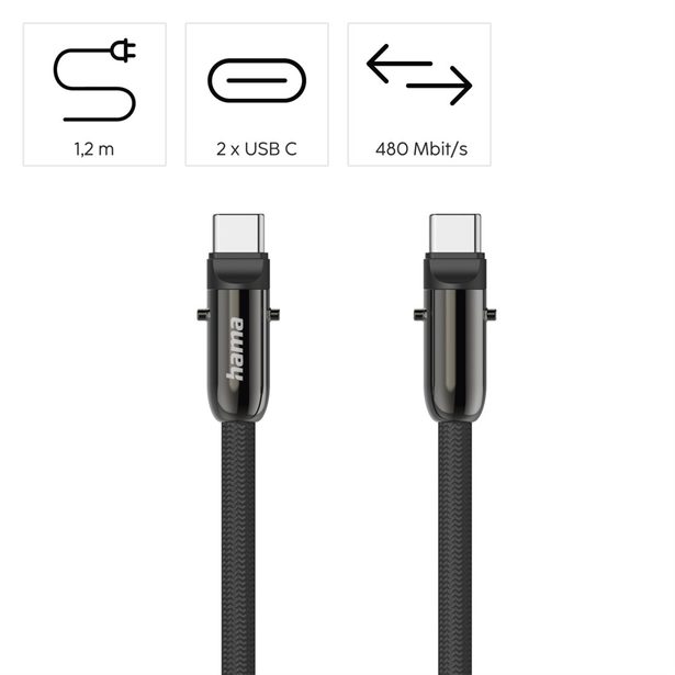 Hama USB-C kabel a šňůrka na mobil 2v1, 1,2 m, černá
