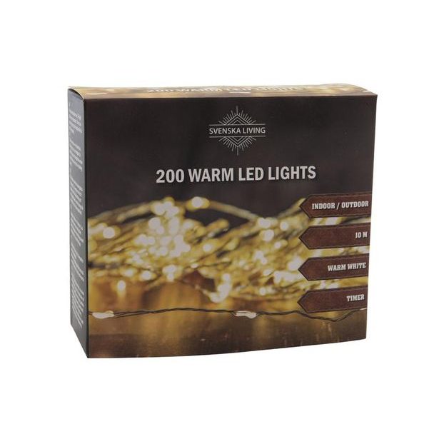 HIT ŘETĚZ 200LED TEPLÁ 10M IP44 ČASOVAČ 10M_hamashop