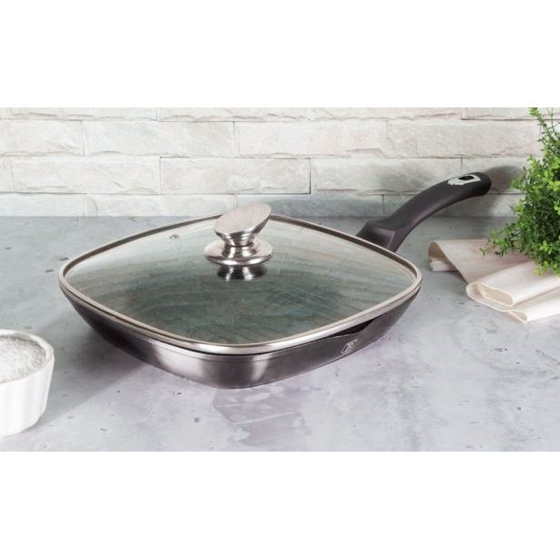 BERLINGERHAUS Pánev grilovací s mramorovým povrchem a poklicí 28 cm Carbon PRO Line BH-6909