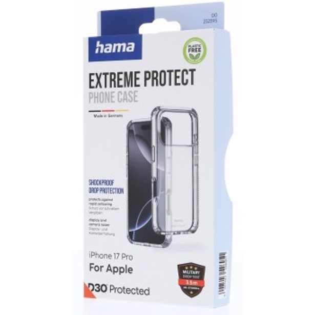 Hama Extreme Protect, kryt pro Apple iPhone 17 Pro, materiál D3O®, nežloutne, průhledný