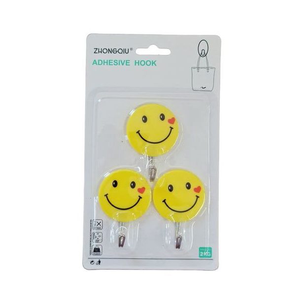 háček- 3ks-SMAJLÍK (116), samolep., kov/plast