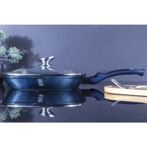 BERLINGERHAUS Grilovací pánev s mramorovým povrchem a poklicí 28 cm Aquamarine Metallic Line BH-7028