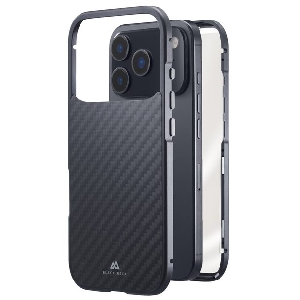 Black Rock 360° Glass, kryt pro Apple iPhone 17 Pro, skleněný, přední + zadní díl, karbonová úprava