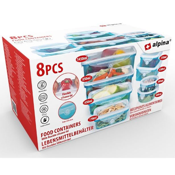 ALPINA Dóza na potraviny sada 8 ks s flexibilním víčkem modrá ED-225424modr