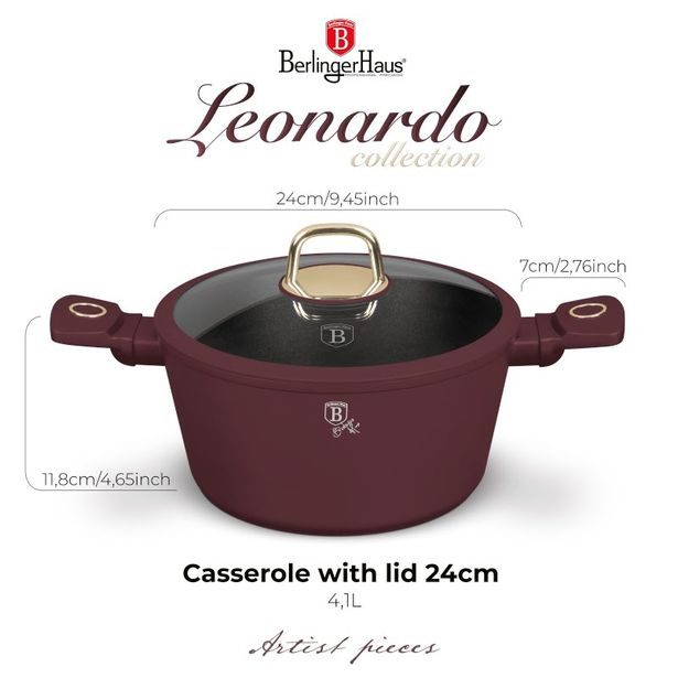 BERLINGERHAUS Kastrol s titanovým povrchem a poklicí 24 cm Leonardo Collection BH-8041