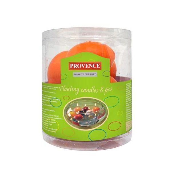 Provence Svíčky plovoucí 8 ks oranžová, 4, 3 x 2, 8 cm_hamashop
