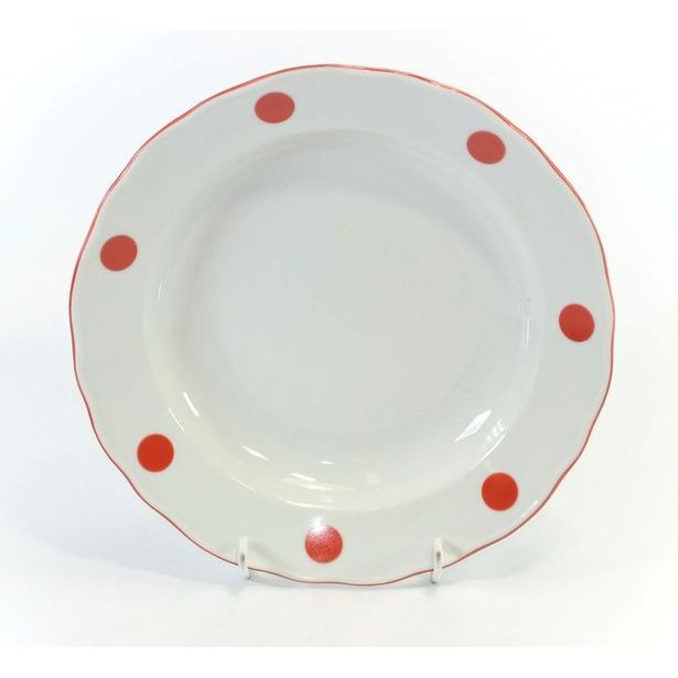 talíř d24cm hluboký ČERVENÝ PUNTÍK, čes.porcelán
