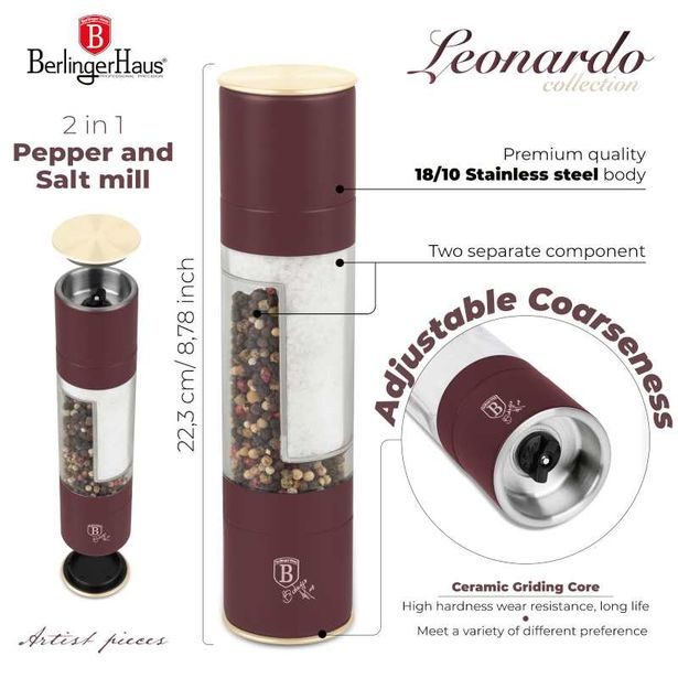 BERLINGERHAUS Mlýnek na pepř a sůl dvojitý Leonardo Collection BH-8581