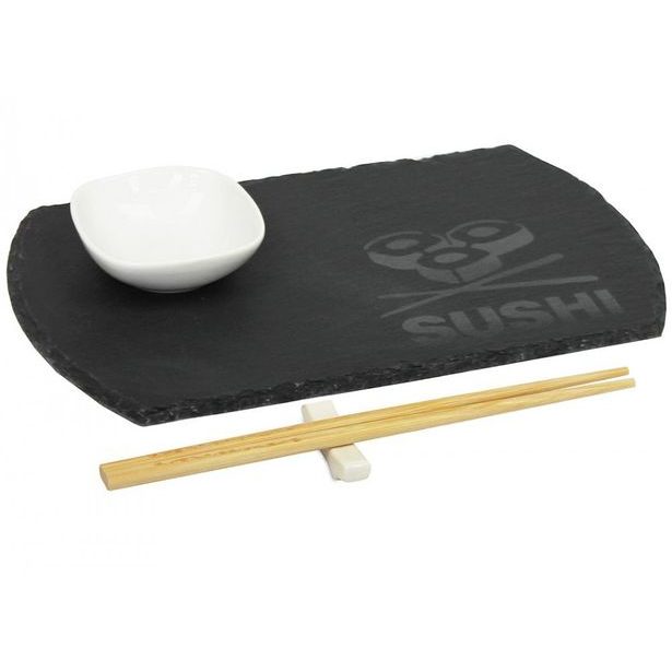 EXCELLENT HOUSEWARE Sushi set porcelán/břidlice/bambus sada 4ks KO-210000220